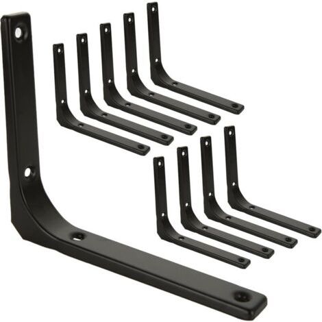 10 Pcs Equerre Etagere Murale Noir, Equerre Metal 150mm x 125mm, Equerre Charge Lourde Support Etagere Murale (1/4)