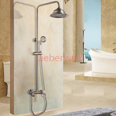 ensemble de robinets de douche mural Nickel brossé réglable barre de douche de pluie mélangeur d'eau froide et chaude ensembles de douche (1/5)