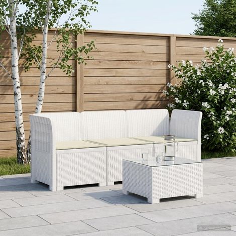 vidaXL 3-Seater Garden Sofa with Cushions Rattan Look PP White (1/5)