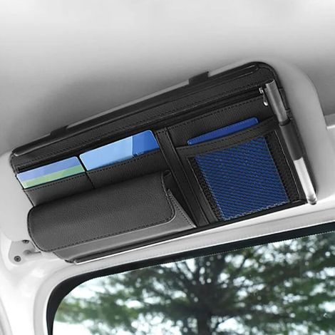Support Lunettes pour Voiture, Organisateur de Pare-Soleil, Porte-Lunettes, Pochette de Rangement en Cuir pour Voiture (Noir) (1/5)