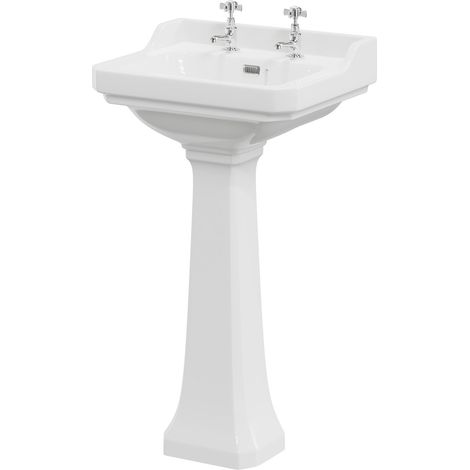 Windsor Traditional 560mm Basin with 2 Tap Holes and Full Pedestal (1/5)