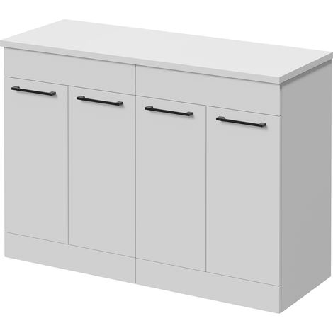 Napoli 460 Gloss White 1200mm 4 Door Vanity Unit for Countertop Basins - 1200mm - Matt Black 160mm Handle