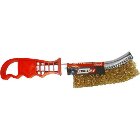 Awtools, Cepillo de alambre de latón con mango plástico, ideal para limpiar y desbarbar superficies metálicas y plásticas, mango ergonómico para mayor comodidad