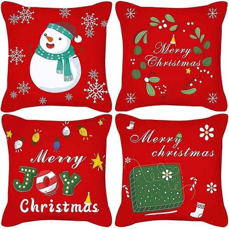 Set mit 4 quadratischen Weihnachtskissenbezügen, 45 x 45 cm, Stil A