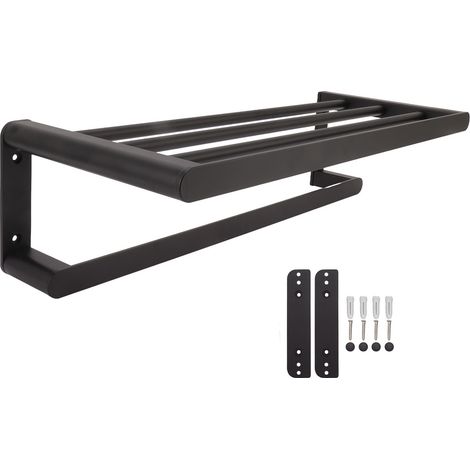 Étagère de douche en aluminium noir, porte-serviettes mural sans perçage, support de rangement pour salle de bain, 60 cm. (1/5)