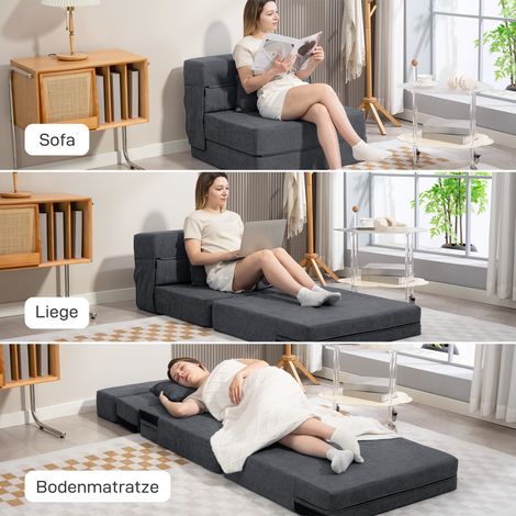 Canapé de sol rembourré convertible en matelas avec mousse et coussins gris foncé (1/4)