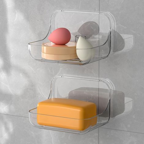 Set di 2 portasapone autoadesivi per doccia - Per cucina e bagno - In PET trasparente (1/5)