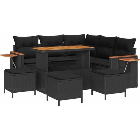 Garden Sofa Set with Cushion 9 pcs Black Poly rattan vidaXL