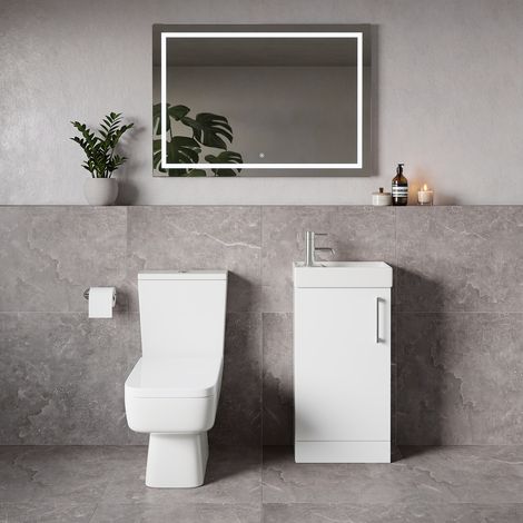 Napoli Cube Gloss White 400mm Single Door Vanity Unit and Toilet Suite with Align Basin - 400mm - Chrome 160mm Handle
