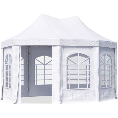 Tente pagode TOOLPORT 3x4,1m montage simple et rapide, avec fenêtres, bâche PVC 700, blanc