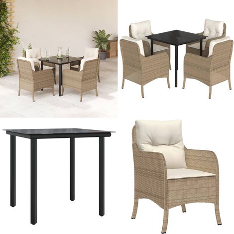 5-tlg. Garten-Essgruppe mit Kissen Beige Poly Rattan - Gartentisch - Gartenstuhl (1/5)