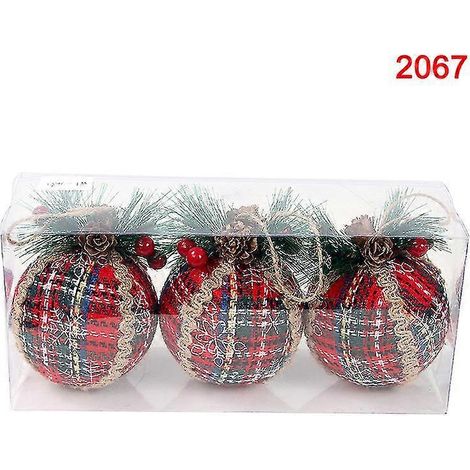 3 bolas navideñas irrompibles a cuadros rojos para decoración del árbol de Navidad y fiestas en casa. (1/5)