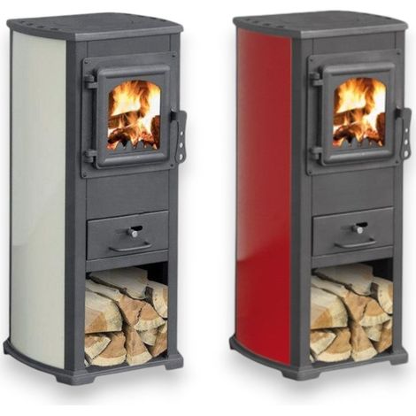 Stufa a legna con struttura in acciaio e vano porta legna 5,3 kw - red (1/5)