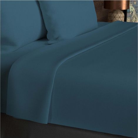 Soleil d'ocre Uccisione Plat, Cotone, Blu (Blu Petrolio), 260 x 300 cm