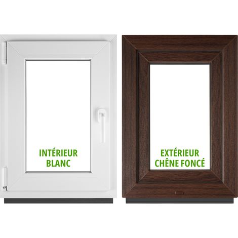 Fenêtre PVC BauPlaza 100 x 115 cm (Largeur x Hauteur) Oscillo-Battante Ouverture Gauche – Chêne Foncé Extérieur / Blanc Intérieur – Double Vitrage (1/5)