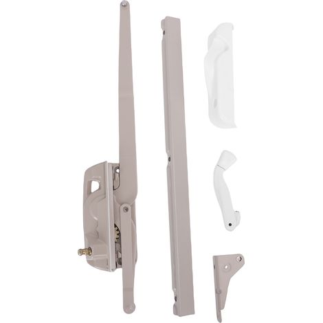 Kit de rénovation de manivelle de fenêtre à battants à double bras gauche adapté au matériel de pansement Maxim 50.00 avec bras renforcés, couvercle blanc, poignée pliante (1/5)