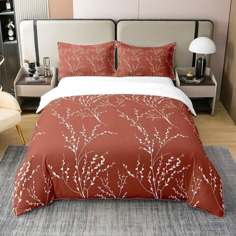 Terracotta Branches Duvet Cover 100% Cotton 220 x 240 cm Reversible Flowers Plum Tree Bedding Set 100% Cotton Decor Leaf Bedding Set Bedroom Bedding (1/5)