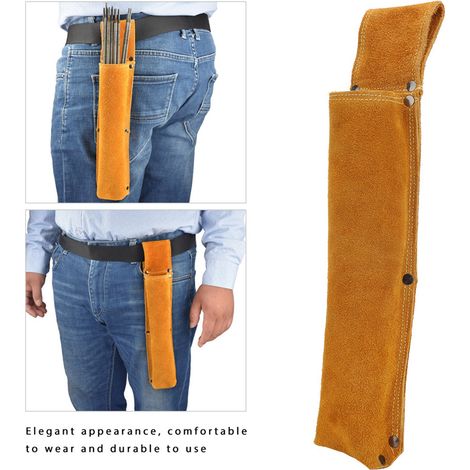 Porte-électrodes soudeur portable cuir de vache épais anti-brûlure, pochette ceinture outil quincaillerie, jaune 6x25x32 cm, 1 pièce (1/5)