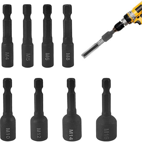 8 Stück M4-M16 Bohrer Set, Gewindebohrer Stecknuss Adapter, 1/4 Zoll Metallbohrer Set Profi, Gewindebohrer-Steckschlüsselsatz für Bohrmaschine, für Die Autoreparatur (1/5)
