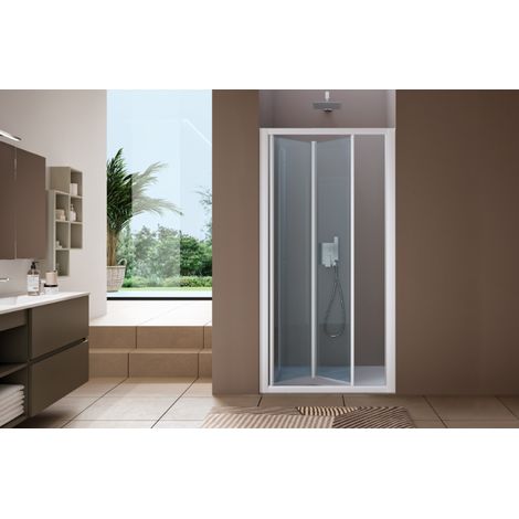 Nicchia doccia 90 cm a soffietto con profili in alluminio bianco opaco e finitura pannelli trasparente - America 4