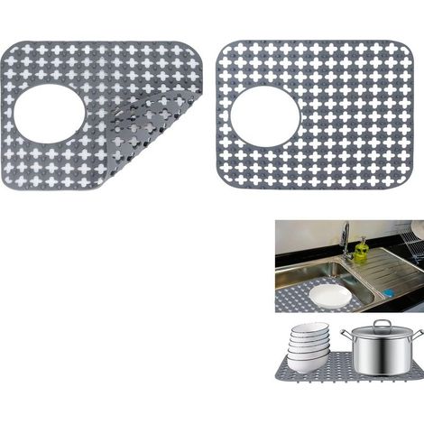 Juego de 2 alfombrillas para fregadero de cocina, alfombrillas de silicona antideslizantes plegables, protector de fregadero, alfombrilla inferior para fregaderos de acero inoxidable/cerámica (gris, 3 (1/5)