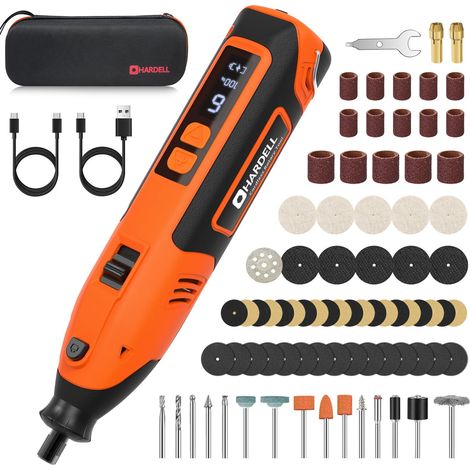 Outil rotatif multifonction sans fil 12V - Mini ponceuse avec écran, 6 vitesses, 80 accessoires, batterie 2000mAh charge rapide pour ponçage, gravure, perçage, coupe (1/5)