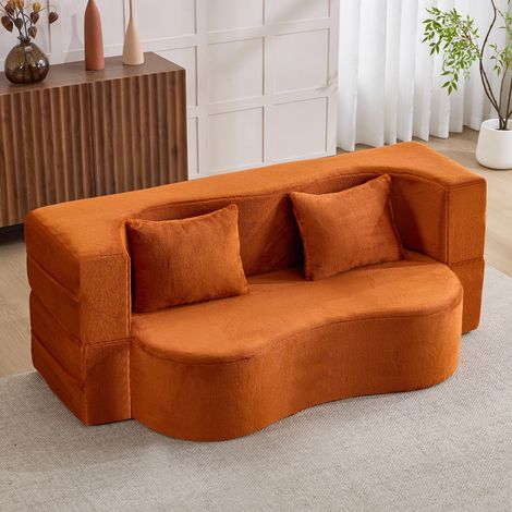 Grand Canapé Convertible de Sol 180x55x70 cm - Canapé-Lit Pliable Multifonction Sans Montage - Chauffeuse Lit pour Salon et Chambre d'Amis - Orange