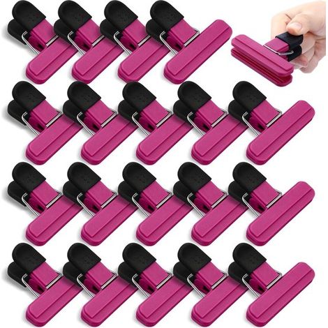 Confezione da 20 - Clip per sacchetti alimentari - Clip di chiusura - Clip in plastica resistente per sacchetti alimentari - Chiusura forte - Per conservare gli alimenti - 7,76,5 cm - Rosa (1/4)