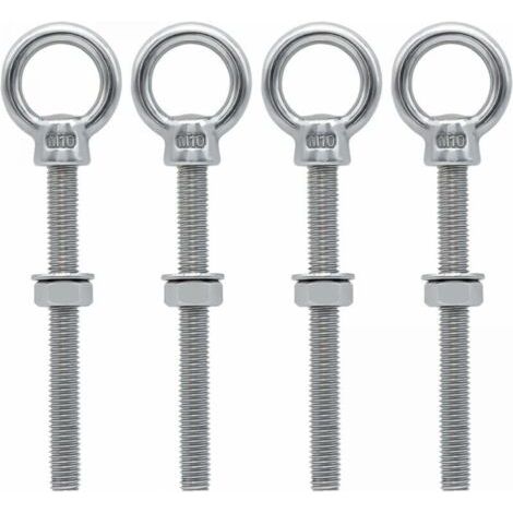 4 pièces Boulons à oeil M10 x 100 mm Vis à Anneau M10 avec filetage métrique en acier inoxydable pour Fixation et Suspension (1/4)