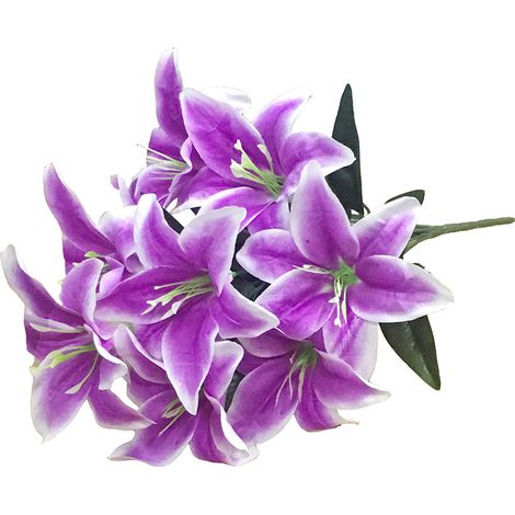 Lys artificiel têtes Faux Fleur artificielle Décoration de fête mariage Bouquet Maison Hôtel Bureau Jardin Artisanat Art Décor-violet 10 (1/4)