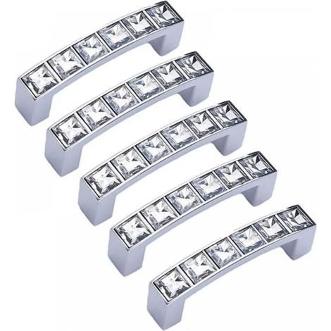 (5PCS, Hole Distance 64mm/2.5")Diamond Glass Drawer Pulls, Clear Rhinestone Crystal Cabinet Handle Pull Knobs for Dresser Wardrobe Cupboard Kitchen (1/5)