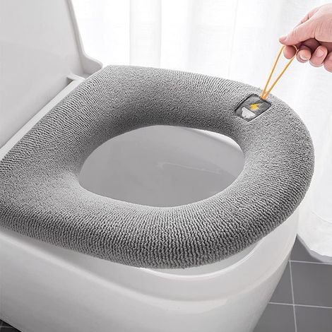 pezzi di morbidi cuscinetti per sedile WC, cuscino caldo per sedile WC, sedile WC, riutilizzabili e lavabili (grigio scuro) (1/5)