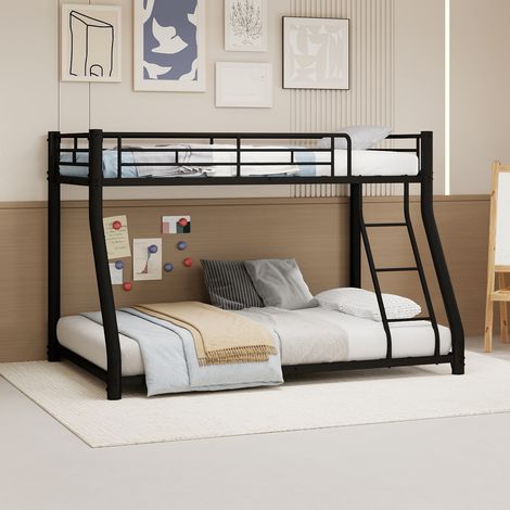 Etagenbett Metall 90x190/140x190 cm, schwarz, Leiter, Schutzgeländer, platzsparend, Jugendliche (1/5)
