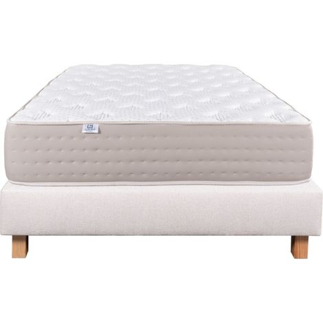 Ensemble Matelas Dreamlux, 26 cm, ressorts ensachés mousses haute densité, ferme, face été/hiver + sommier beige ep20cm, 90x190cm (1/5)