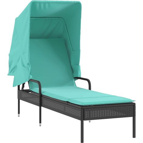 Maison Exclusive - Sonnenliege mit Sonnendach Schwarz Poly-Rattan