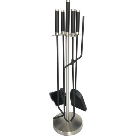 set 4 accessori per caminetto, stufa a legna e barbecue, completo di 4 pezzi con paletta, scopa, pinza e smuovi brace (1/3)