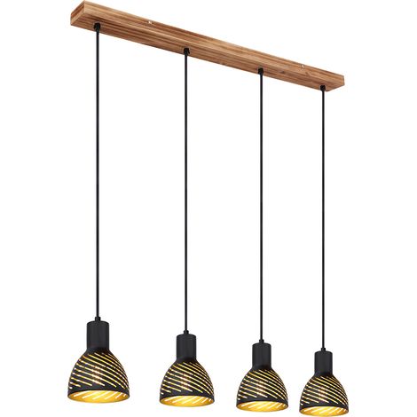 Hängelampe schwarz gold Esstischleuchte Pendellampe 4 flammig Wohnzimmer, Metall Holzoptik, 4x E27, LxH 90x120