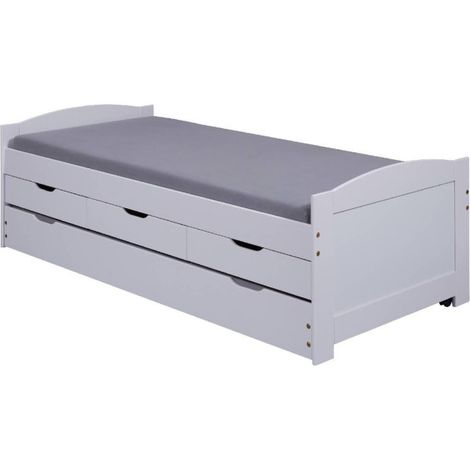 Lit Banquette Enfant en Bois "Rob" 90x190cm Blanc (1/5)