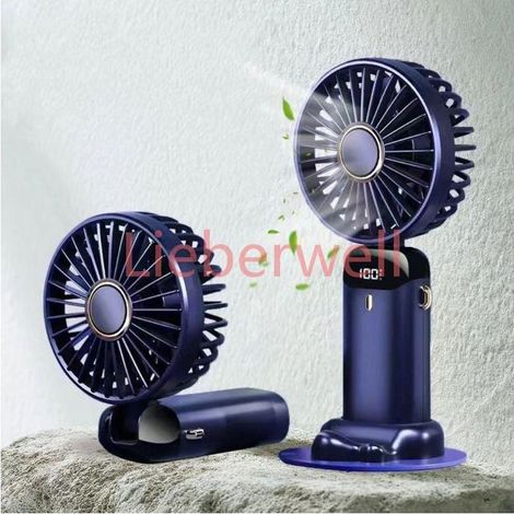 5 Speeds, TIDUCEL Portable Mini Fan, USB Rechargeable with 8-15H Battery, Foldable with Phone Stand and Display, Blue (1/5)