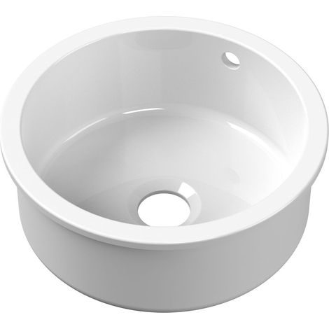 Fireclay Single Bowl Round Undermount Kitchen Sink, Central Waste & Overflow, 460mm - White (1/3)