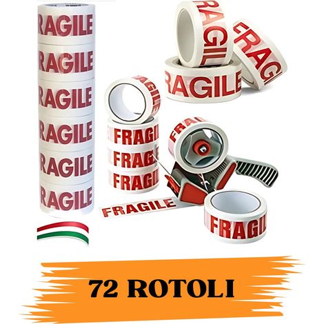Nastro Adesivo Imballaggio FRAGILE 48mmx66m 72 Rotoli Scotch EcoPrice®