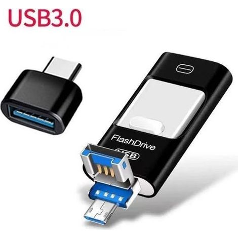 Chiavetta USB 4 in 1 - Design multi-interfaccia, compatibile con telefoni cellulari, tablet e computer - 128 GB di memoria portatile (nera) (1/5)