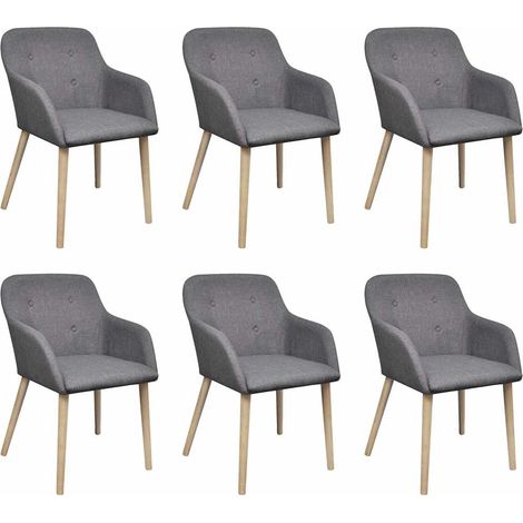 vidaXL Sillas de comedor 6 uds tela gris claro y madera maciza roble (1/5)