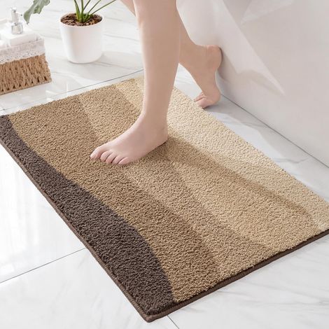 Tapis de Bain en Microfibre, 40 x 60 CM, Ondulé Chameau Tapis pour salle de bain, douche, déco, antidérapant, absorbant, doux, séchage rapide, lavable en machine, à poils longs (1/5)