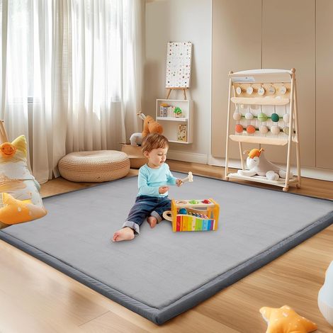 Tapis de jeu pour bébé de 3,5 cm d'épaisseur, 150 x 180 cm, tapis de jeu rembourré en mousse pour bébés, tapis de parc doux et pliable pour enfants pour ramper et jouer, fond antidérapant (1/5)