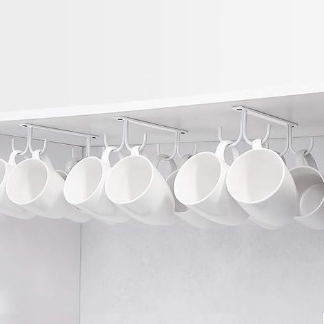 Set di 3 portabicchieri, porta tazze da caffè bianco, porta tazze da appendere sotto il pensile, ganci in metallo per riporre oggetti sotto il pensile, su mensole, armadietti, con 4 viti, tazze, bicch (1/5)