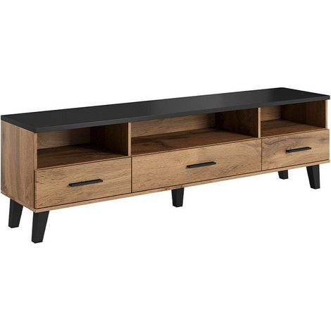 Meuble TV Larfloi 109, Chêne wotan + Noir, Le nombre de portes: 0, Nombre de tiroirs: 3, 180x53x40cm (1/4)