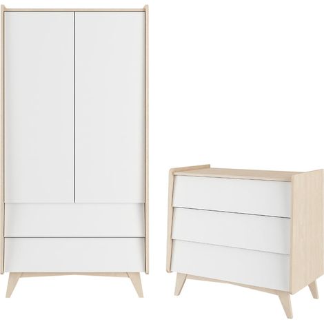 Cómoda 3 cajones y armario 2 puertas Bellamy So Sixty Blanco y madera (1/5)