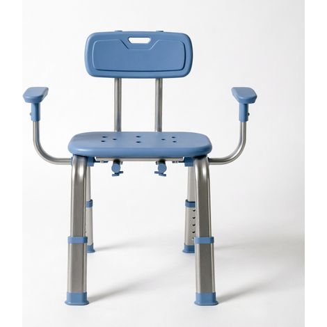 Silla de ducha ergonómica ajustable en altura con respaldo y reposabrazos, aluminio (1/5)