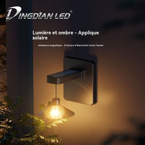 Applique murale solaire extérieure étanche, lampe d'ambiance lumière et ombre pour jardin et terrasse, design vintage avec abat-jour plissé (1/5)